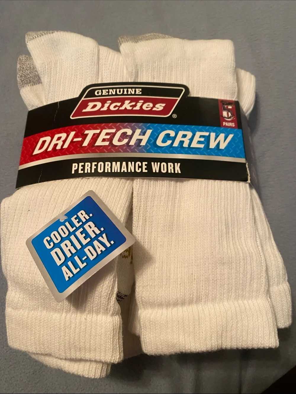 Dickies White Dri-Tech Crew Athletic Work Socks - 5 Pack
